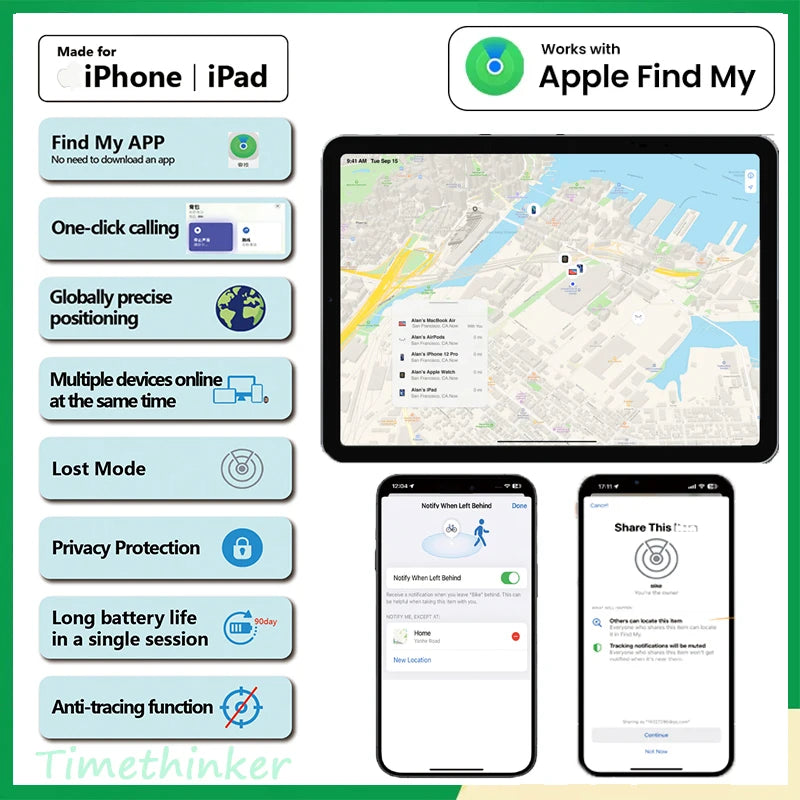 AIYATO Thin Wallet Card Tracker Wireless Charging GPS Smart Tag Air Tag Work for Apple Find My APP IOS Keys Suitcase Bag Locator