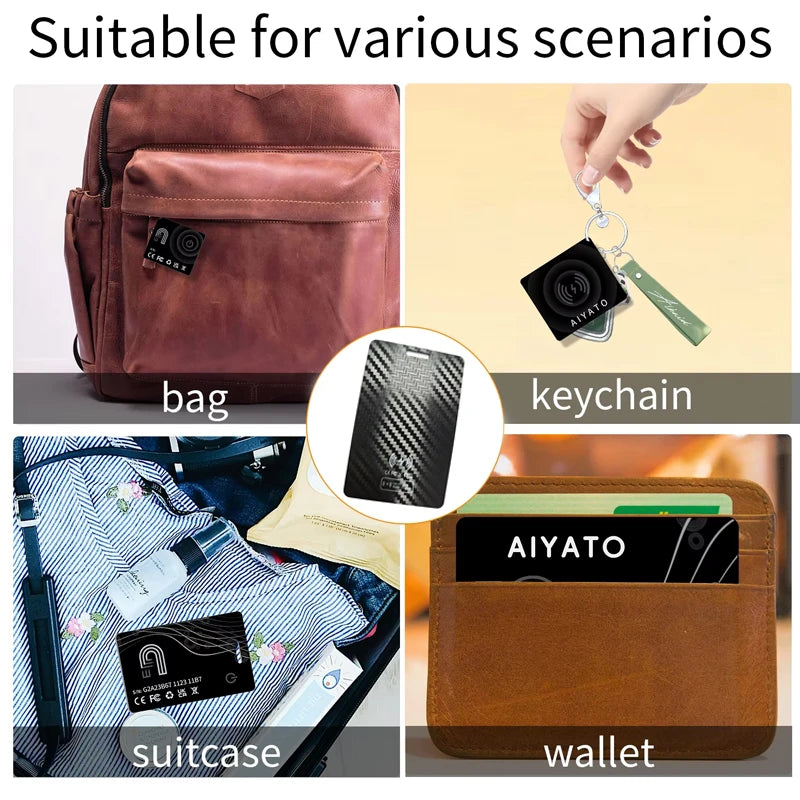 AIYATO Thin Wallet Card Tracker Wireless Charging GPS Smart Tag Air Tag Work for Apple Find My APP IOS Keys Suitcase Bag Locator